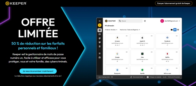 Interface du gestionnaire de mots de passe Keeper